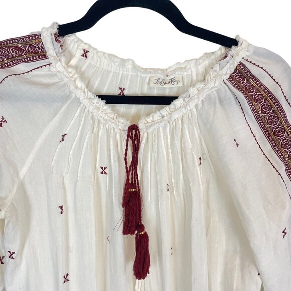 LoveShackFancy Embroidered Popover Ruffle Mini Dress Antique White Size 1 - Picture 3 of 9